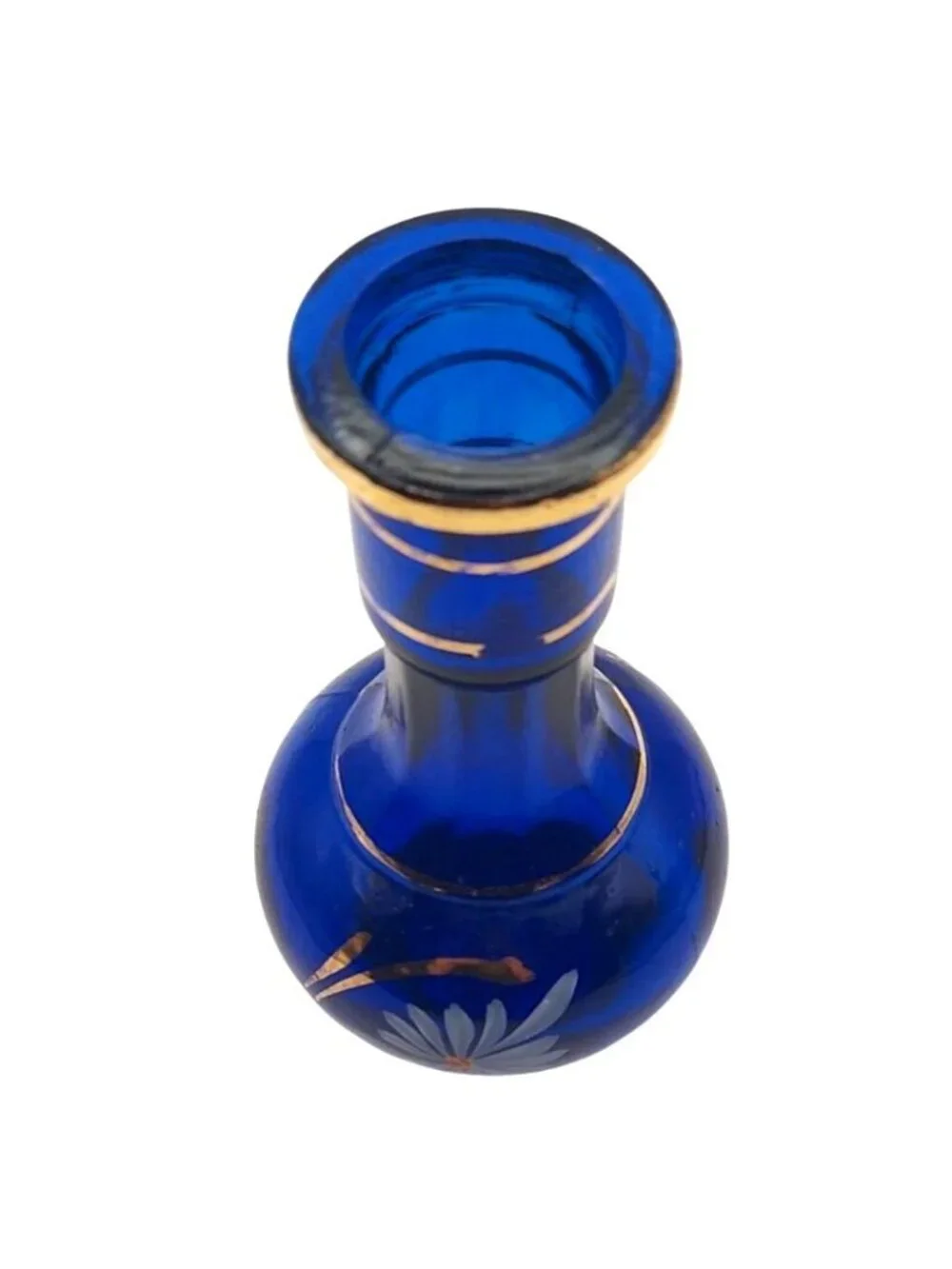 Vintage Cobalt Blue Glass Bud Vase Hand Painted Daisy Floral Cottage Shelf Decor